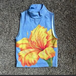 Urban Outfitters Blue and Yellow Floral Tank Top